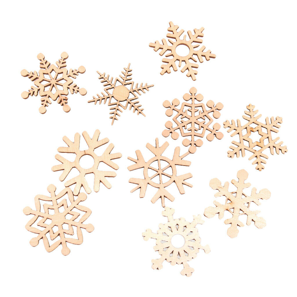 10pcs Assorted Snowflake Shapes Wooden