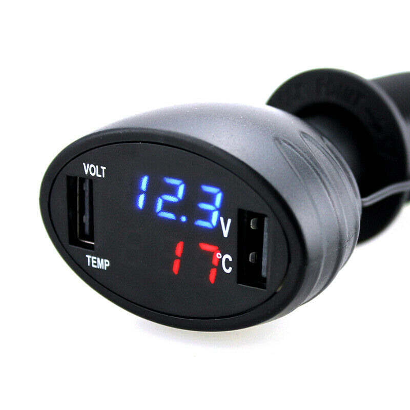 12V/24V 3 in 1 Dual USB Car Phone Charger Adapter LED Display Fast Charging