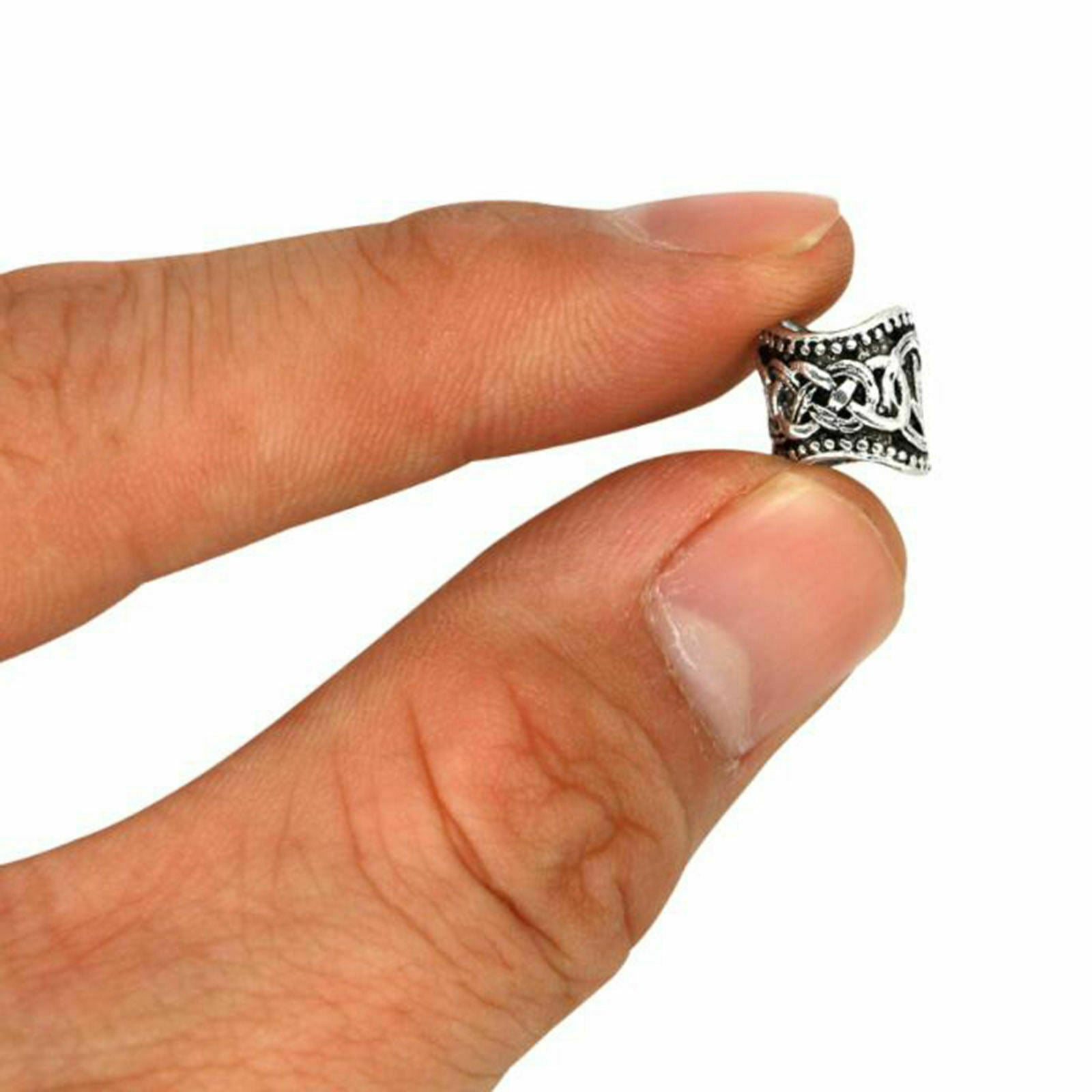 Hair Beads 24 Pcs Viking Rune Beads Sliver  Rings 0.51"  Rings