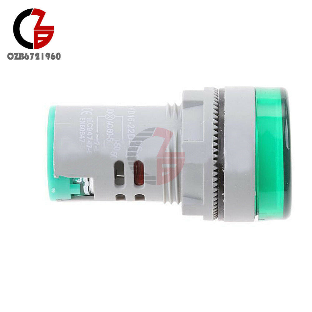 Green 22mm AC60-500V LED Voltmeter Voltage Meter Indicator Pilot Light Display