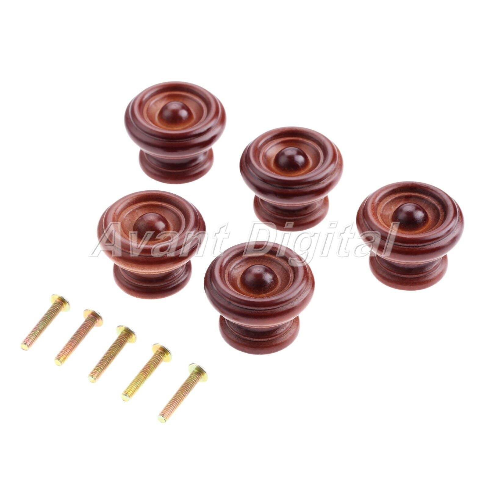 Wooden Pull Knobs Drawer Cabinets Wardrobe Furniture Handles with Screws 5Pcs