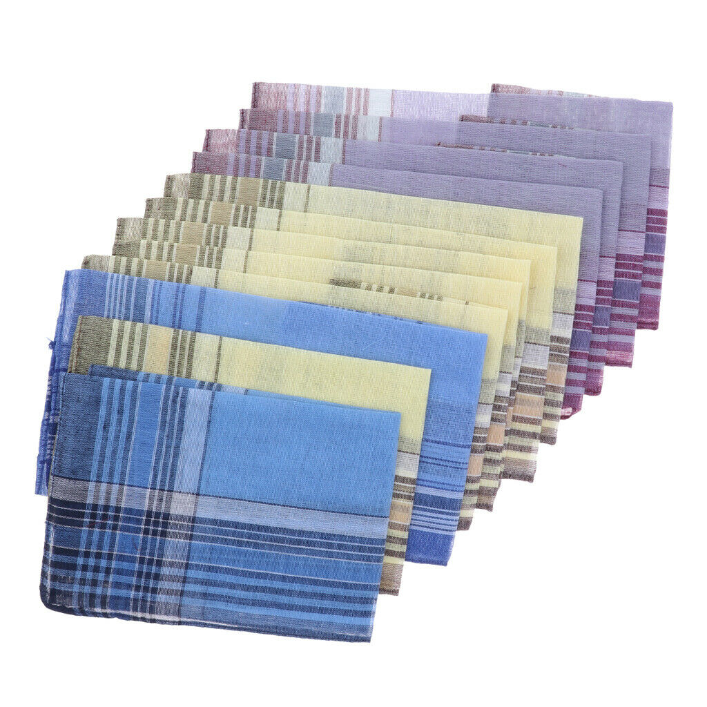 48Packs Men's Fashion Plaid 100% Cotton Handkerchiefs Decorative Suits Hanky