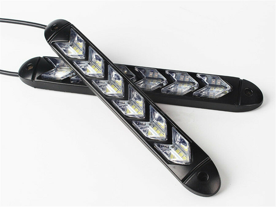 2x Car DRL White/Amber Switchback Flowing LED Headlight Flasher DRL Turn Signals