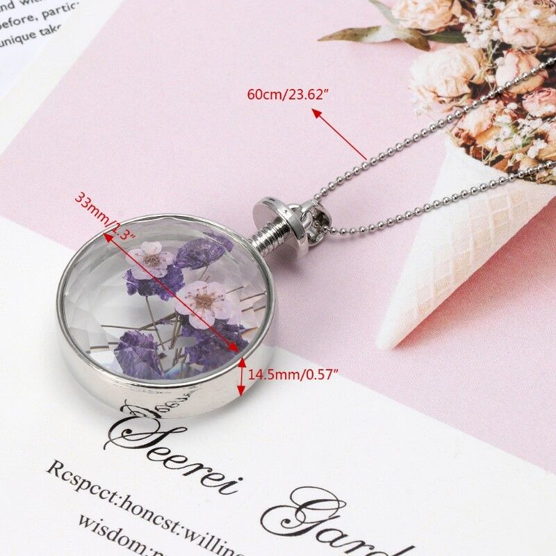 Natural Dried Flowers Necklace Pendant Pressed Lavender Glass Plant decor Gift