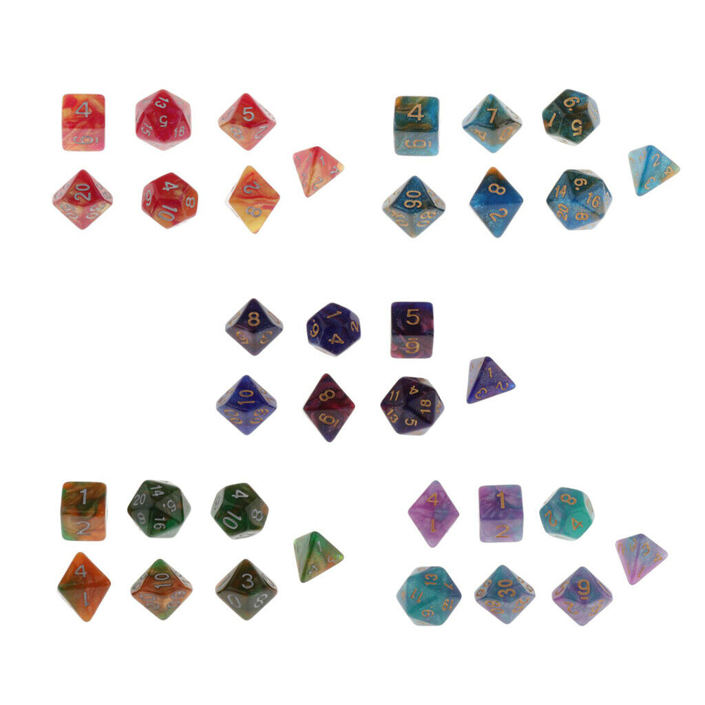 35 Packs D4 D6 D8 D10 D12 D20 Multi Sided Dice for Math Teaching Table Game