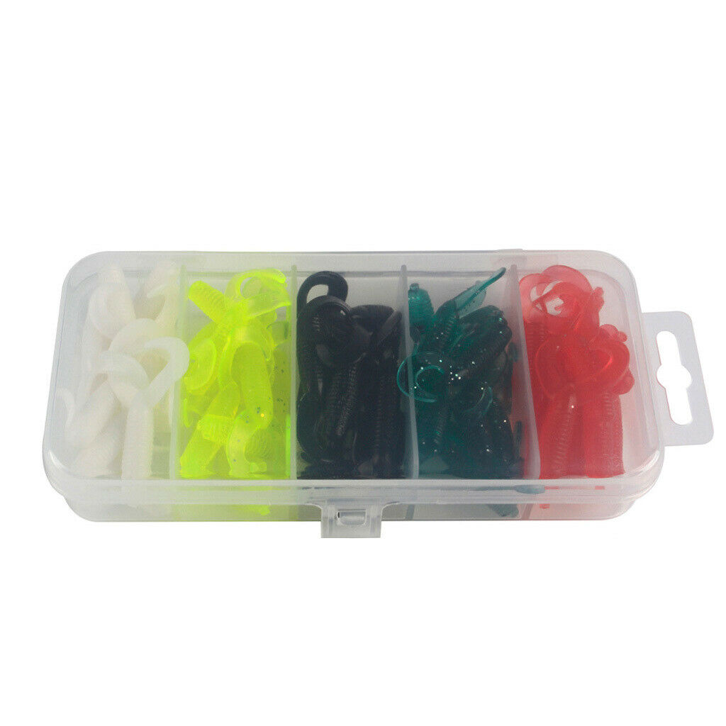 50pcs / set Portable Twin Tail Soft Fishing Lures Grub Maggot Worm