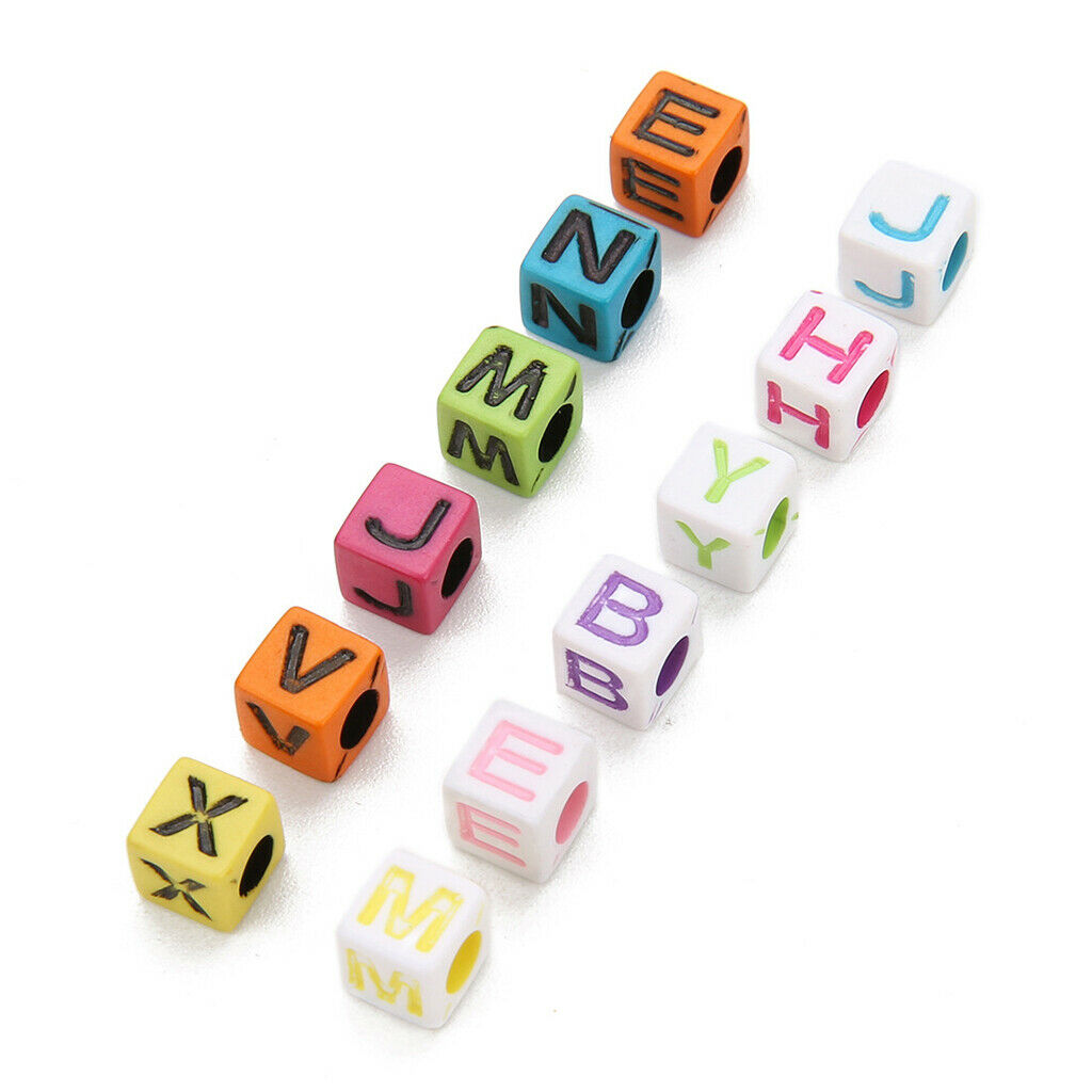 200 Pieces 6mm Acrylic Multi Color Cubic Letter Beads Alphabet Beads with