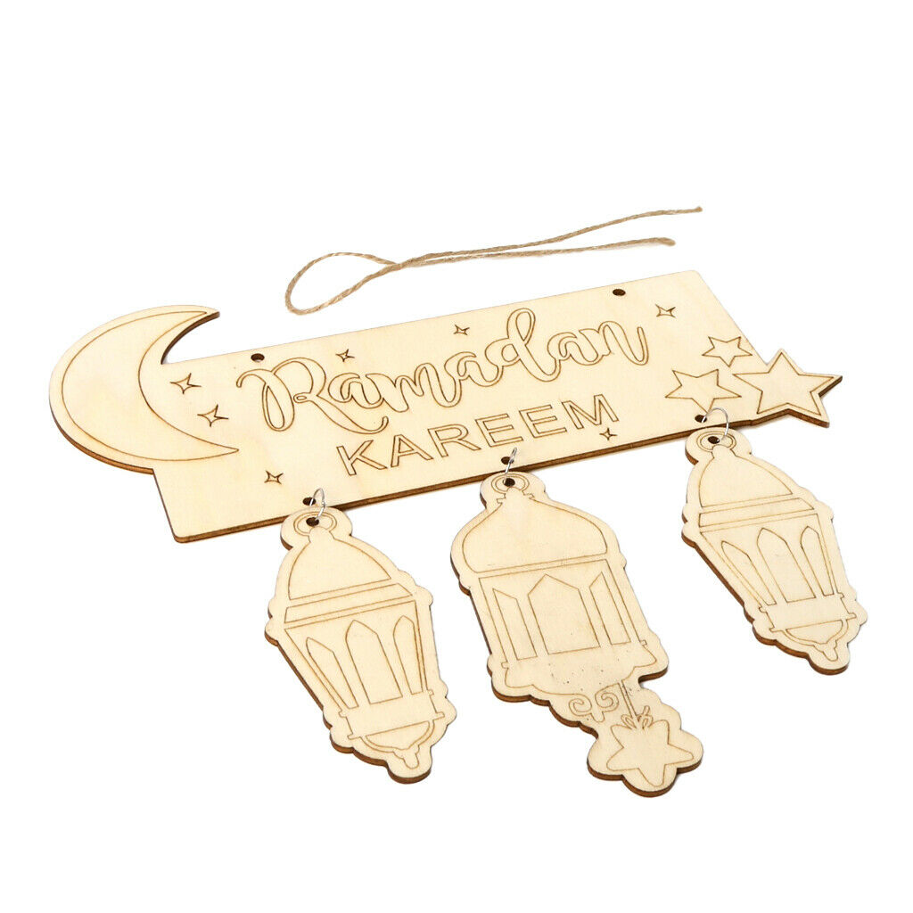Natural Wood Plaque Hanging Eid Mubarak Islamic Eid Party Decor