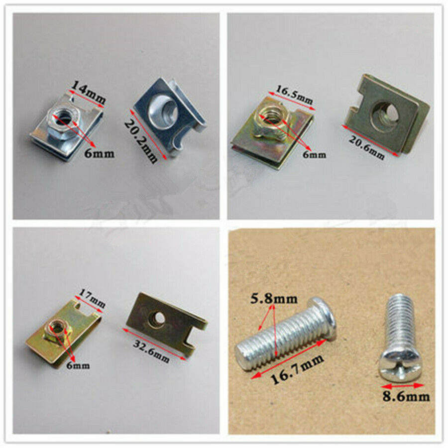 Mixed 200Pcs Car Body Door Panel Fastener Fixed Screw U Type Gasket Fender Clips