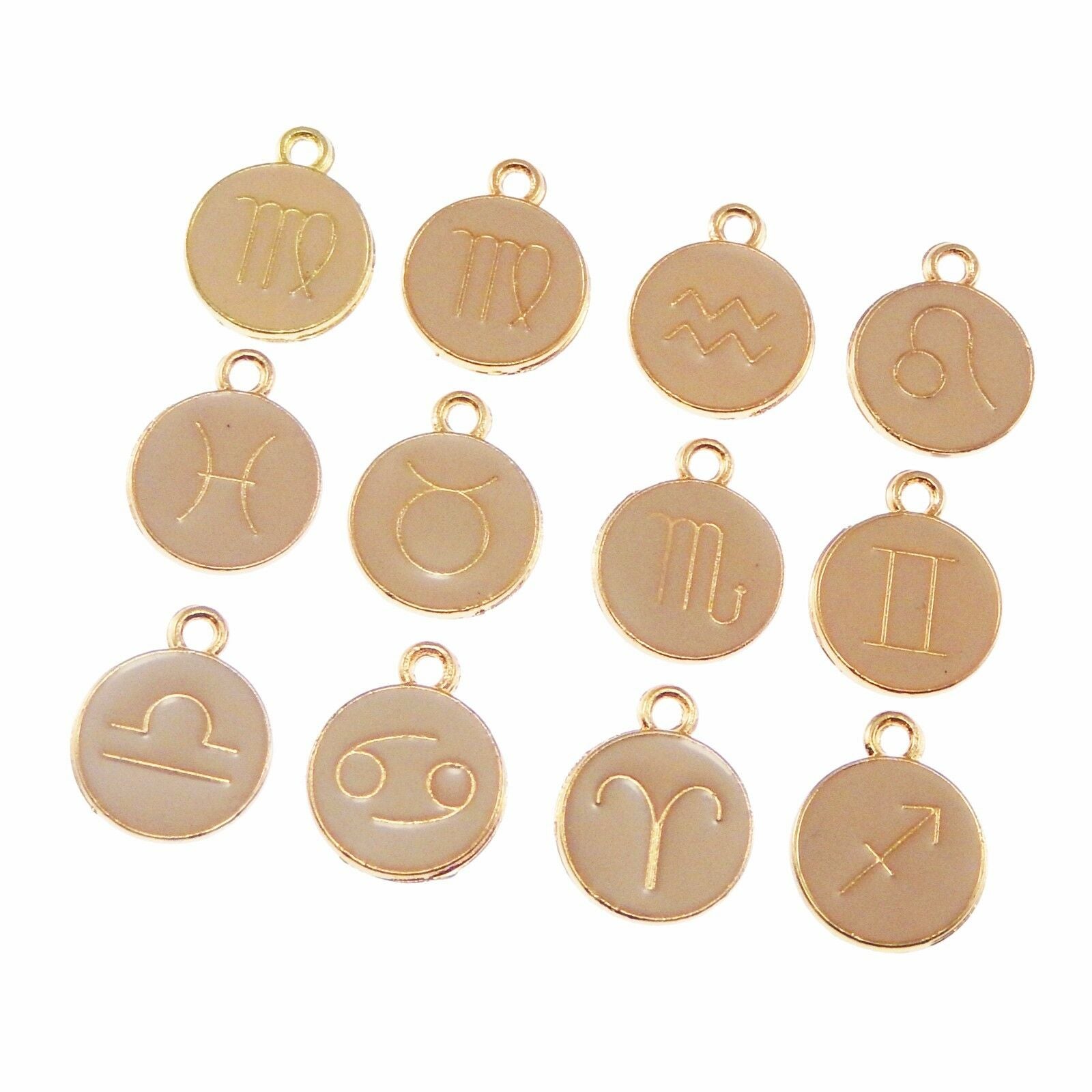 40 pcs Pack Random Pink Enamel Metal 12 Constellations Zodiac Pendant Charm DIY