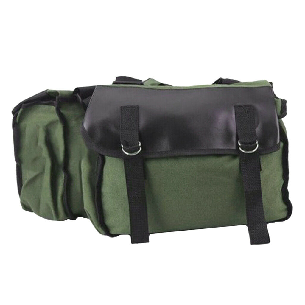 Travel Saddlebag Double Strapped Flap Canvas Saddle Box Tail Bag Army Green
