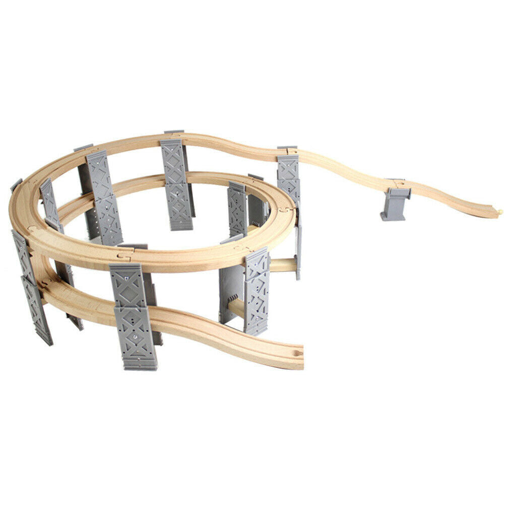Wood DIY Trains Spiral Tracks Railway Building Kit Accessories 36x36x15cm