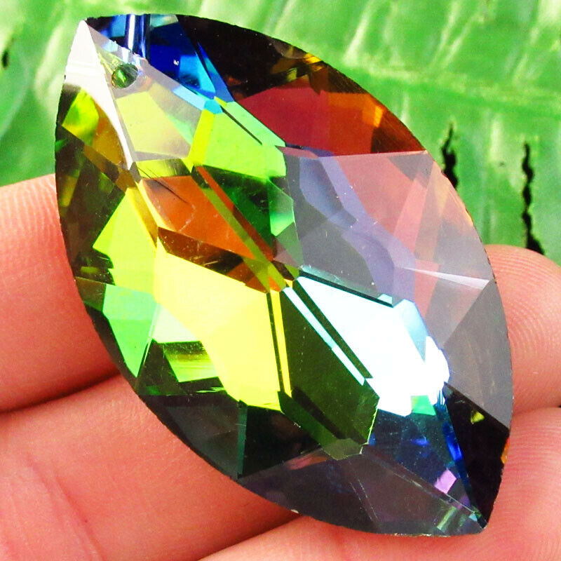 2Pcs 48x28x15mm Faceted Rainbow Titanium Crystal Olivary Pendant Bead A-214SJ