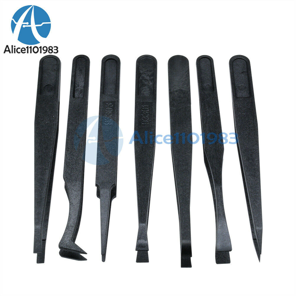 2PCS 7pcs Anti-static Tweezer Tool Straight Bend Plastic Heat Resistant