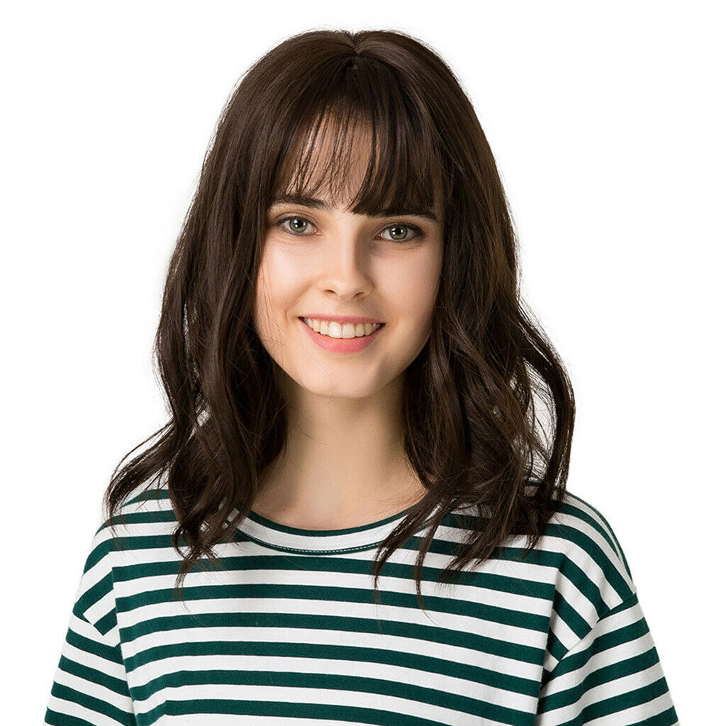 14'' Short Bob Shoulder Length Wavy Curly Natural Full Hair Wigs With Neat Air