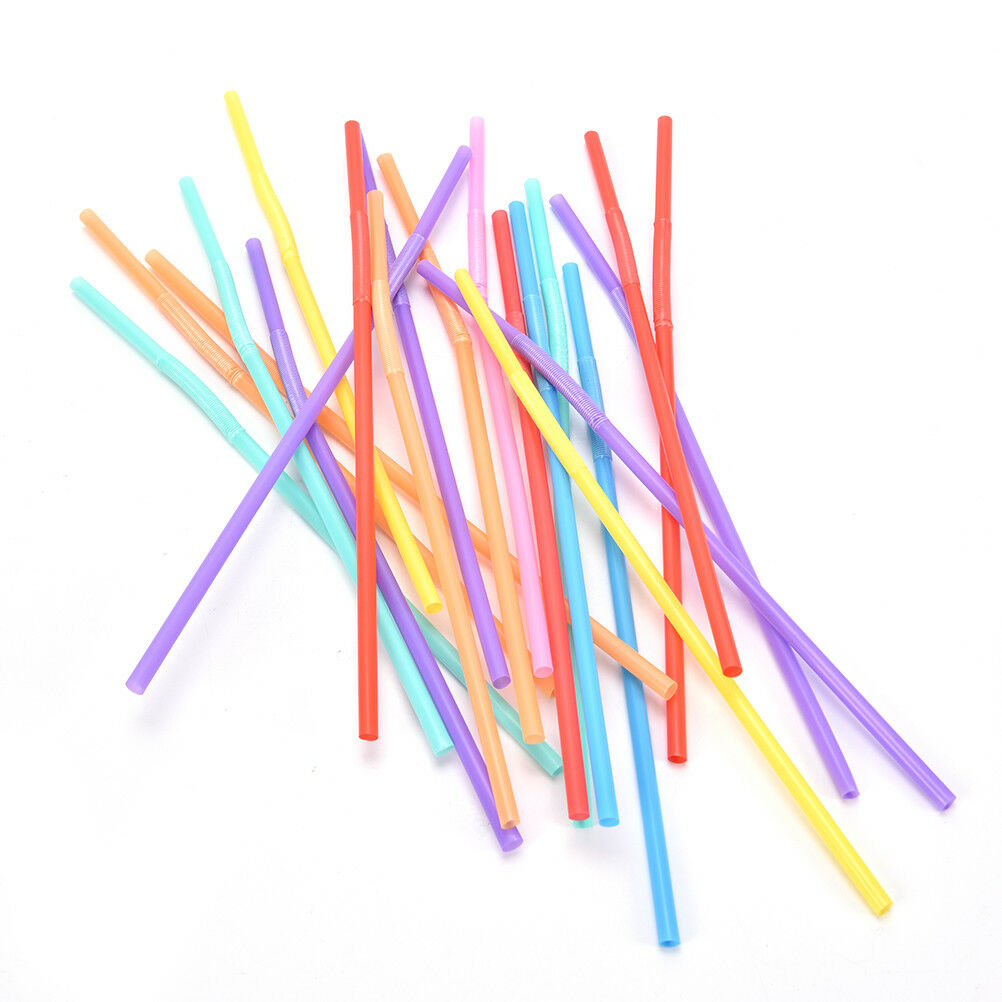 100 pcs flexible plastic bendy party disposable drinking straws multicolor B SJ