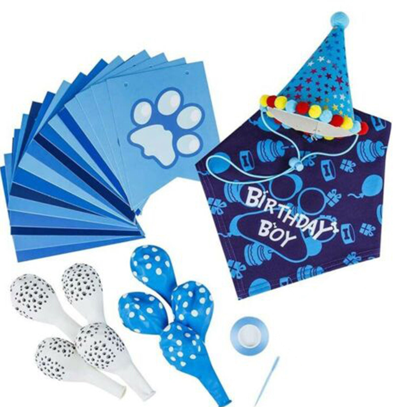 Pet Dog Birthday Party Supplies Bandana Hat Happy Birthday Banner Balloons Set
