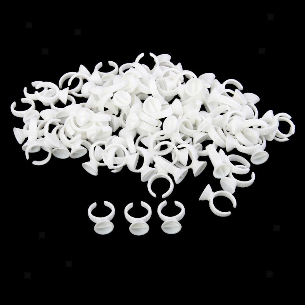 100 Eyelash Extension Disposable Glue Ring Tattoo Pigment Holder 2 Slot S