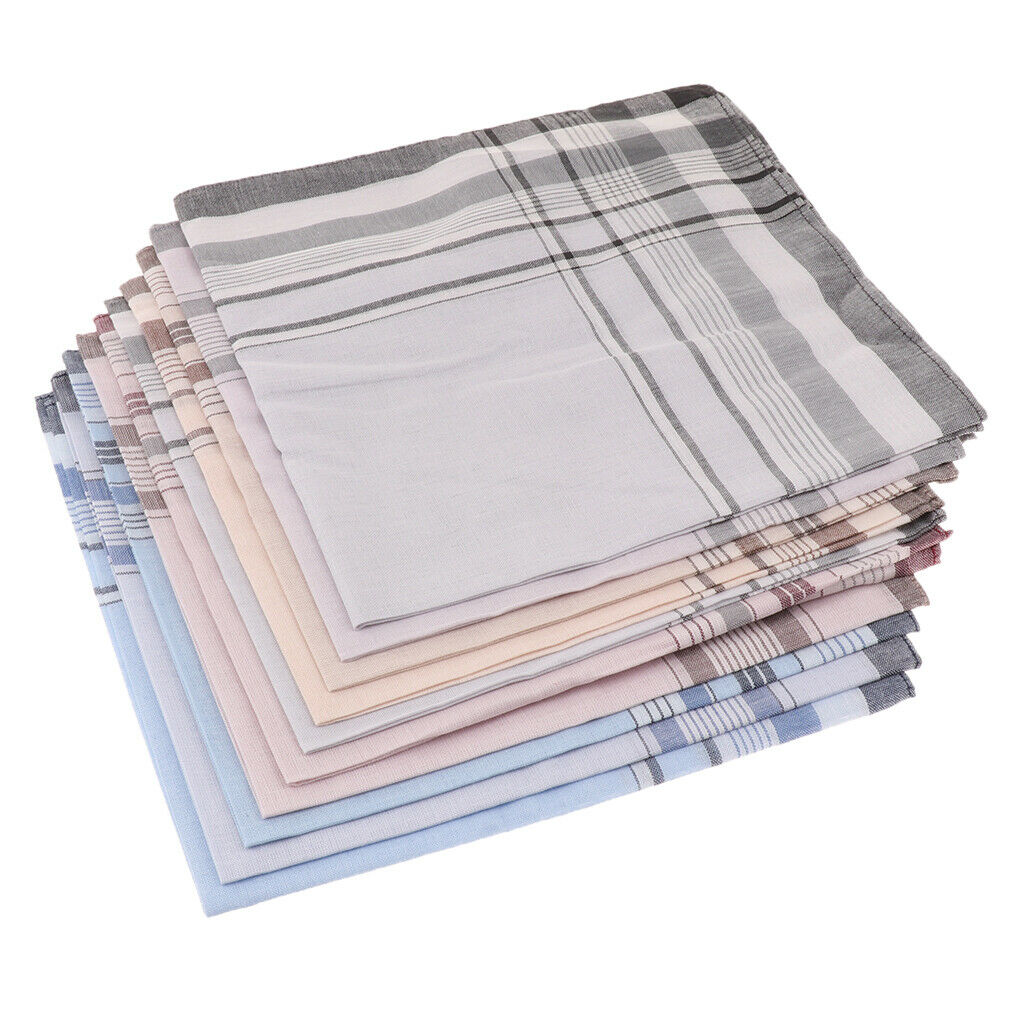 Pack of 10 Mixed Soft 100% Cotton Handkerchiefs Plaid Hankies Pocket Square
