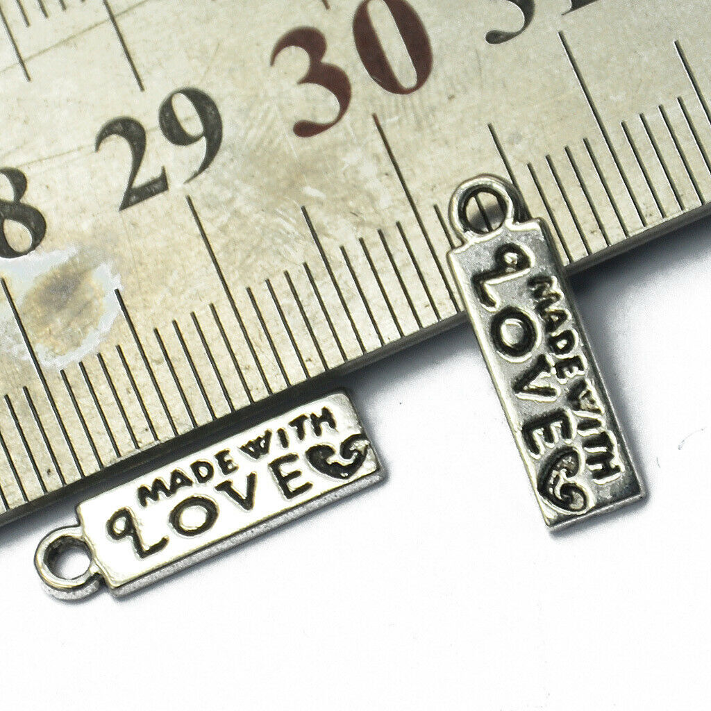 Pack of 50 Made with Love Lettering Charm Pendant for Necklace Findings