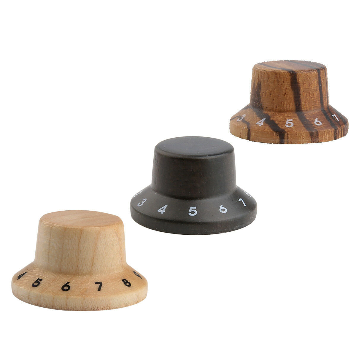 2x Maple Wood Strat Style Bell Knobs Guitar Bass Top Hat Knob 1-10