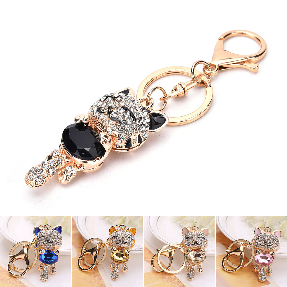 Cute Smile Cat Crystal Rhinestone Keyrings Holder Purse Bag Gift Keychain.l8