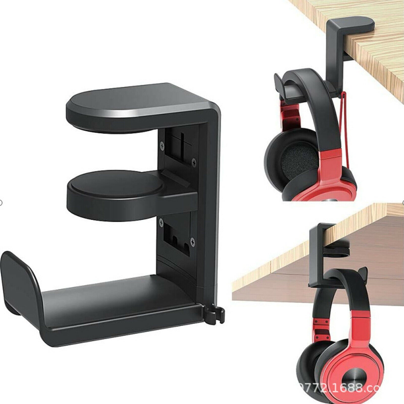 Black Headphones Headset Stand Holder 360 Degree Swing Clamp Headphone