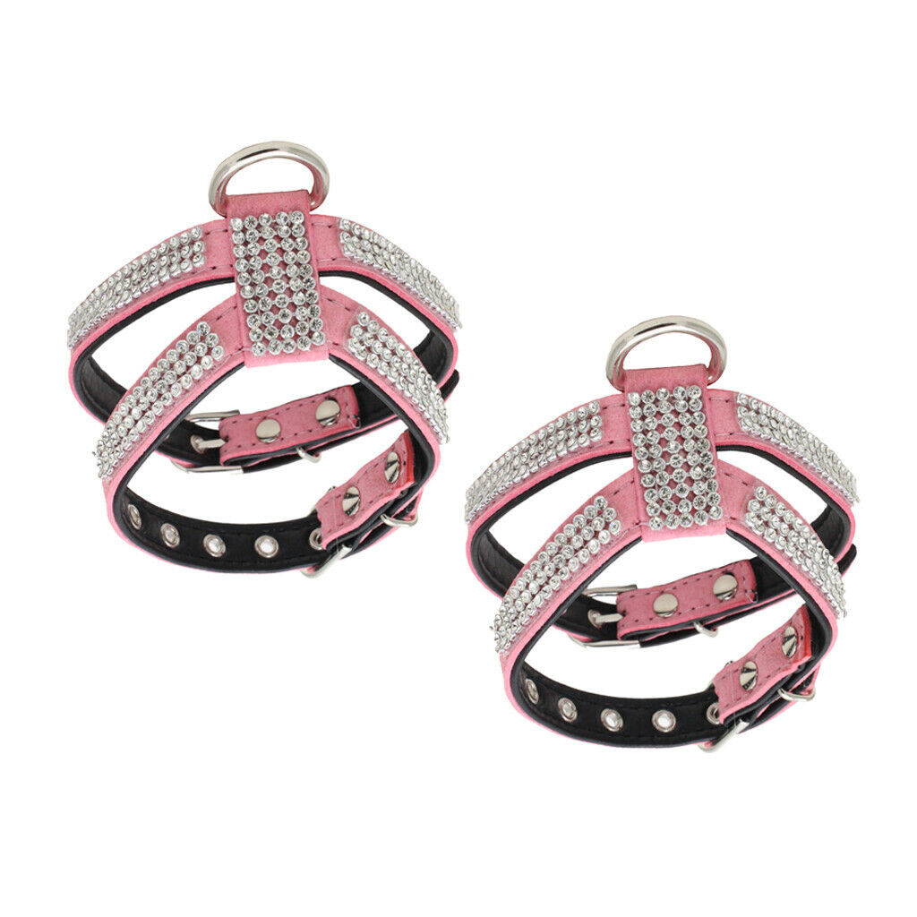 2pcs Bling Diamond Crystal Collar Pet Cat Dog Harness Chest Strap Lead