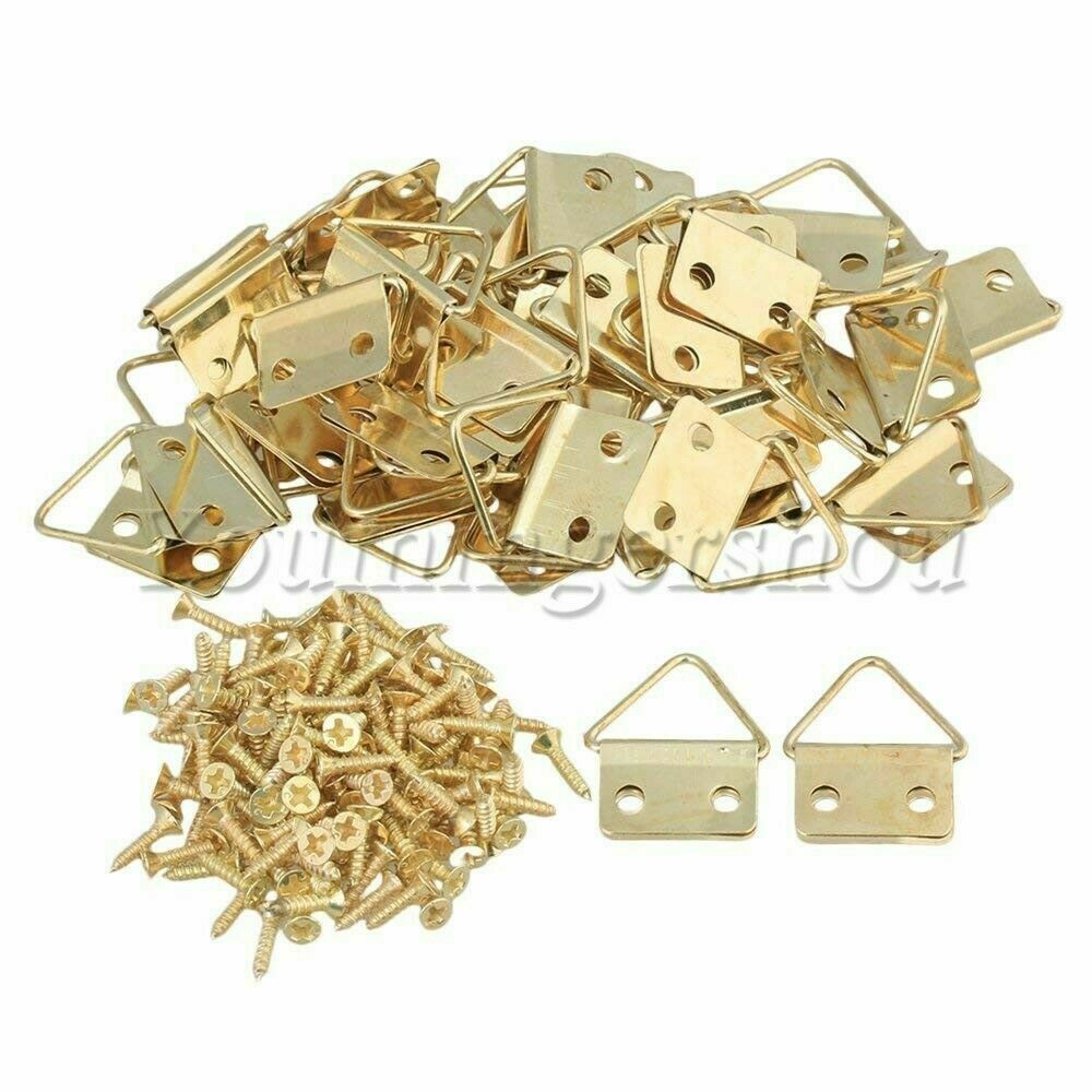 50pcs Triangle D-Ring Picture Photo Oil Painting Mirror Frame Hook Hanger screw