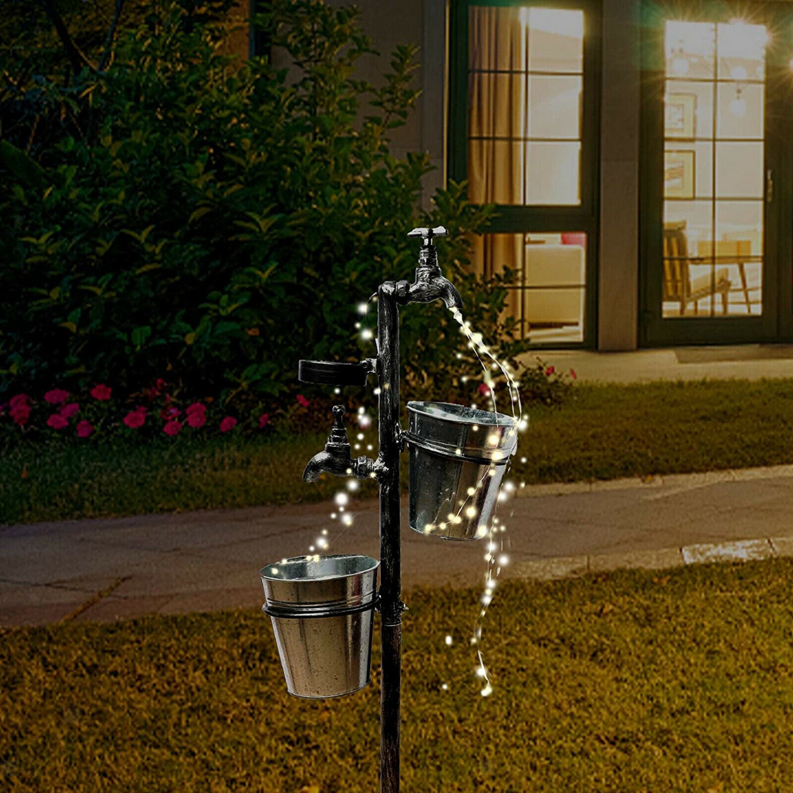 Garden LED Faucet & Water Bucket String Light Copper Wire Solar Powered Lamp