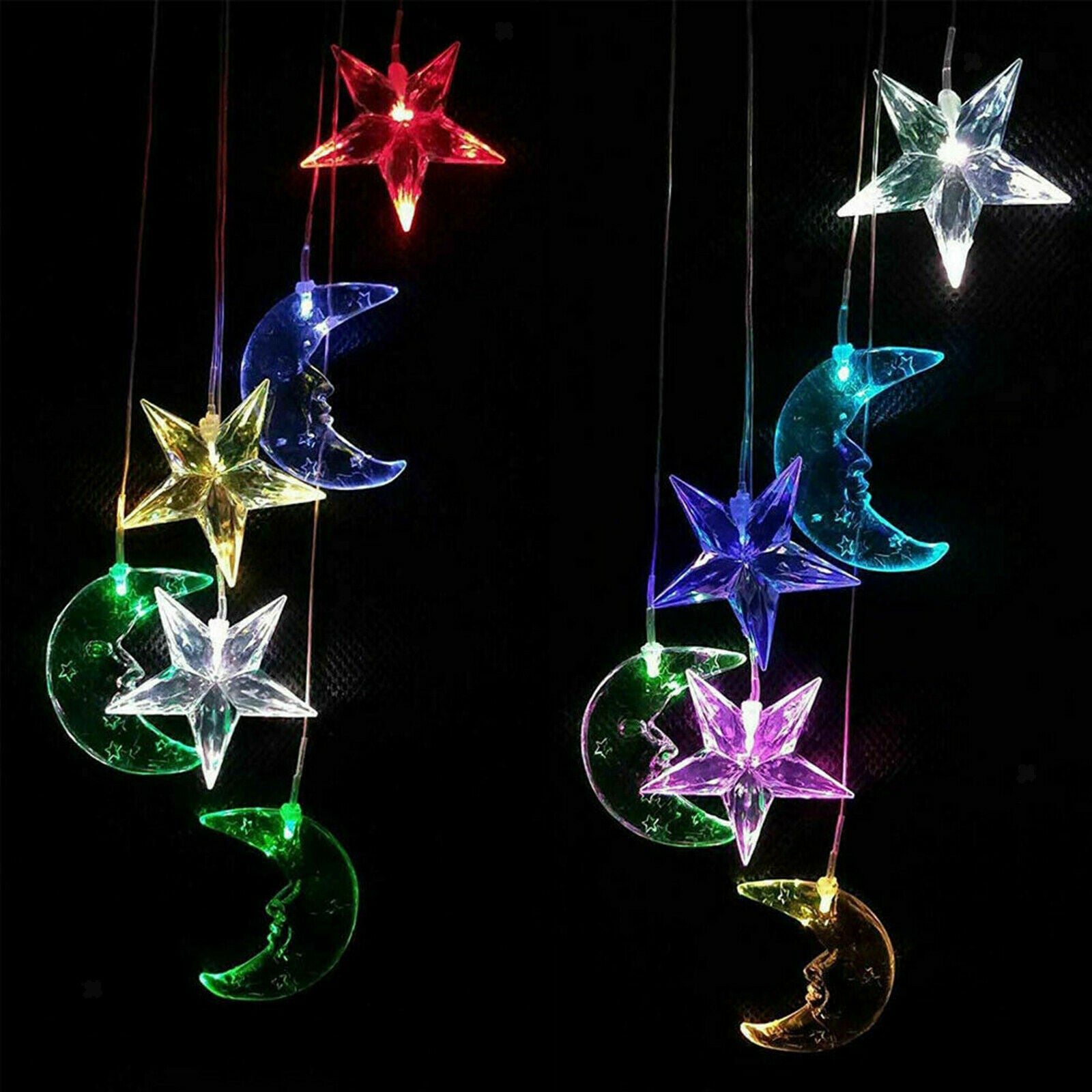 LED Moon & Star Solar Wind Chimes Light Memorial for Garden Patio Party Home