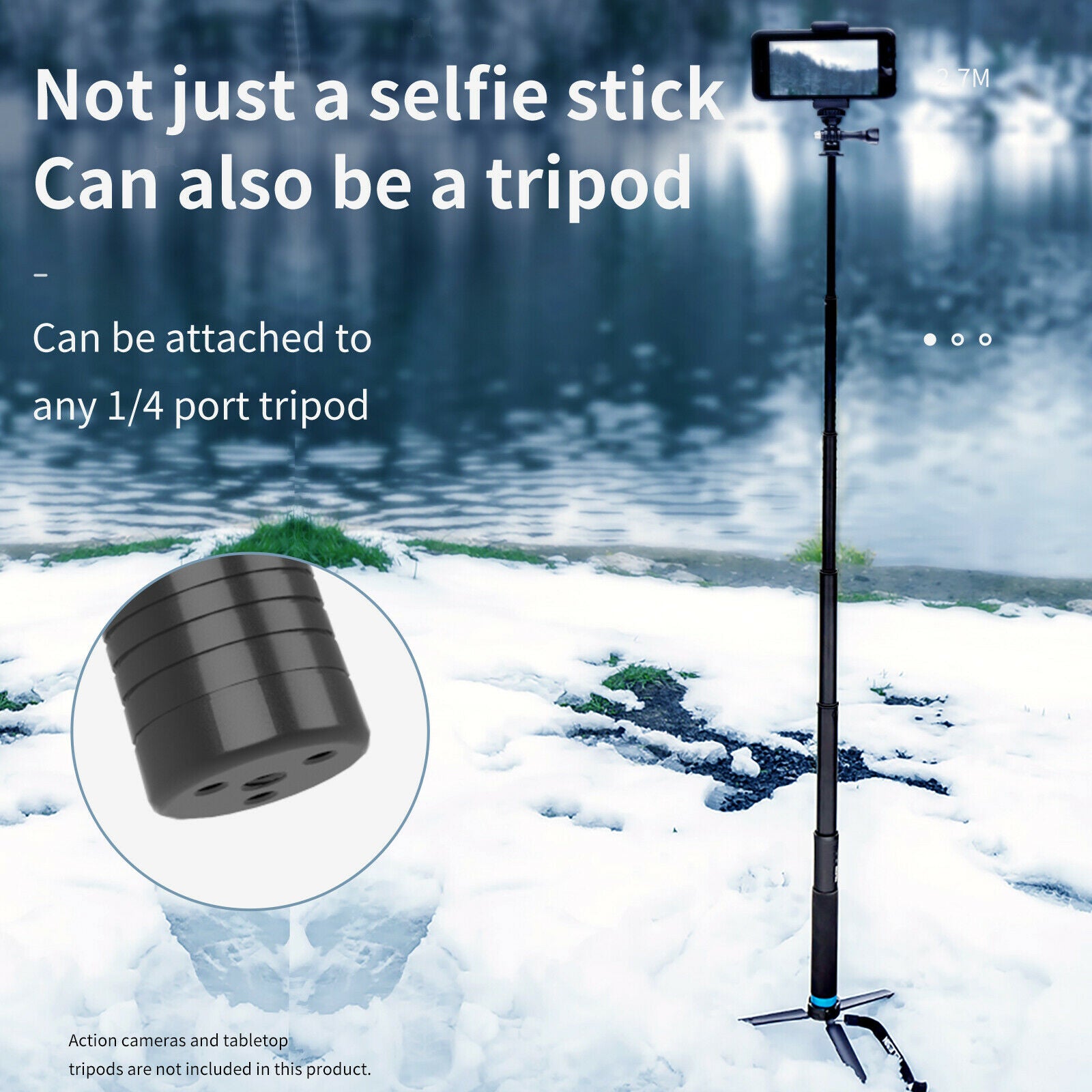 Carbon Fiber Pole Monopod Lightweight 2.7M Selfie Stick for Insta360 Black