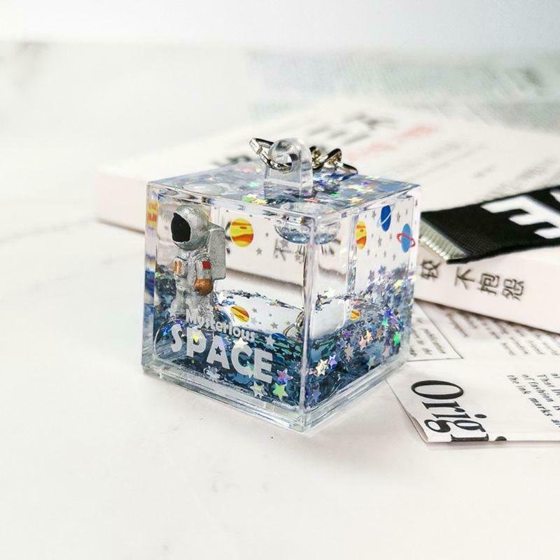 Mysterious Space Quicksand Square Keychain Astronaut Bag Charm Keyring  Jewelry