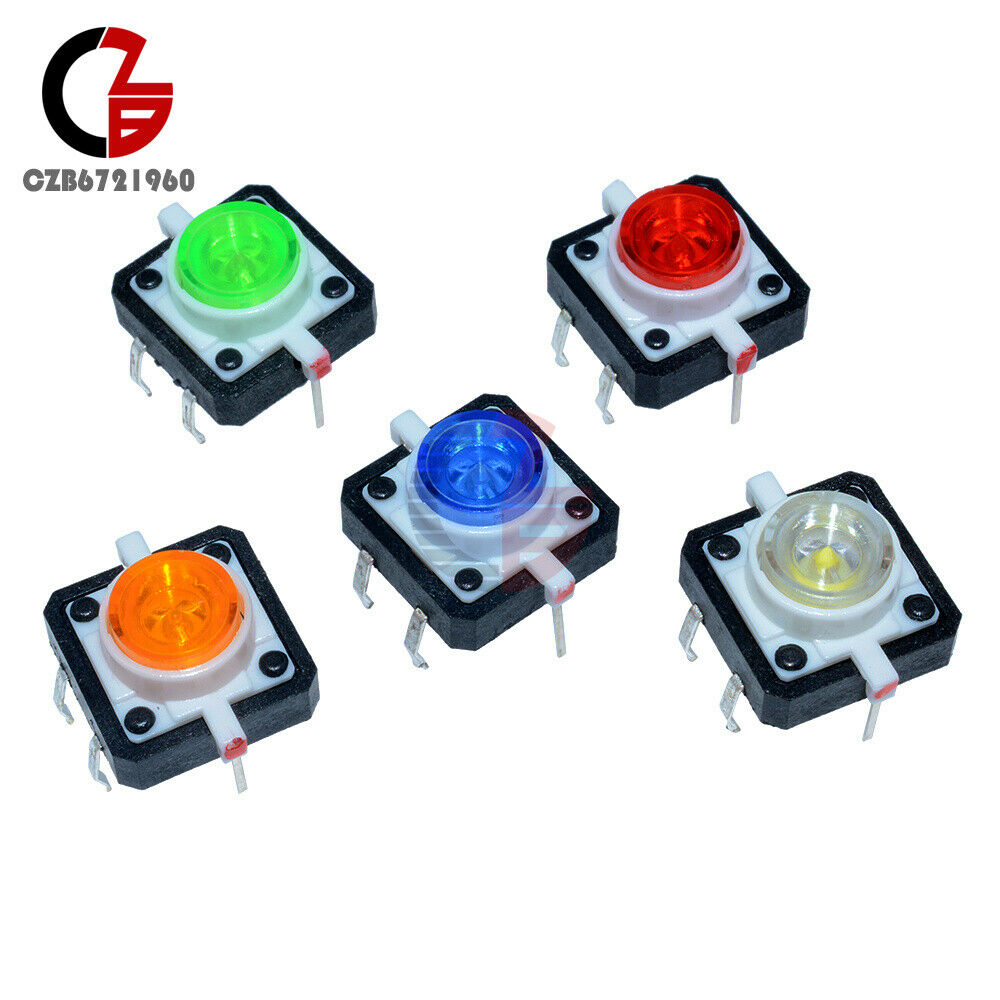 5PCS 5 Color 12X12X7.3mm Tactile Push Button Switch Momentary Tact LED