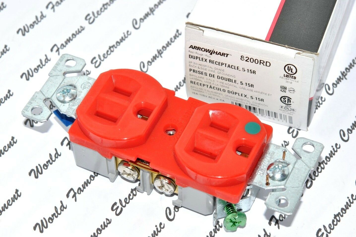 1pcs - EATON COOPER 8200RD 15A-125V NEMA 5-15R Hosptial Grade Duplex Receptacle