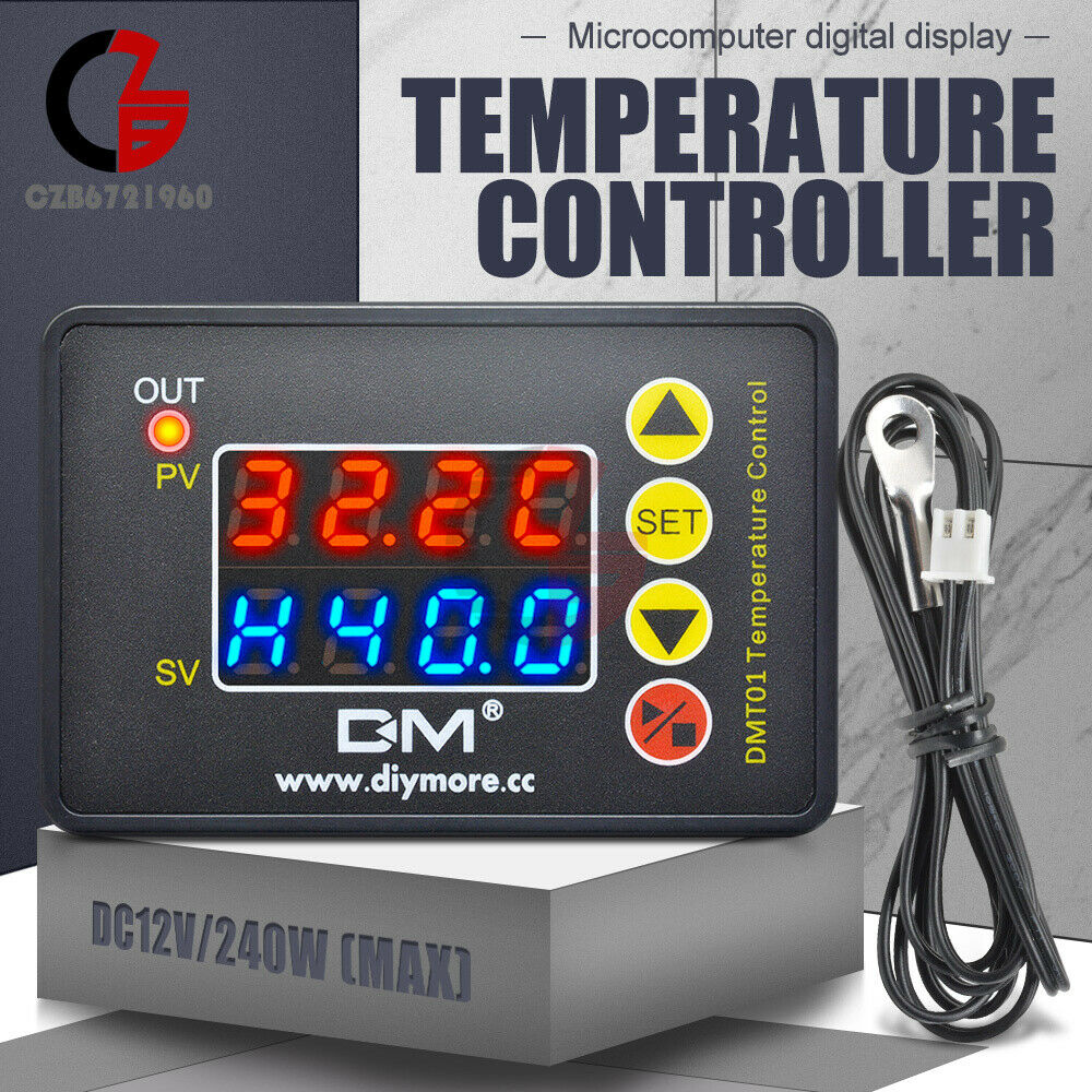 DC12V Red Blue LED Display Temperature Controller Thermostat Switch With Sensor