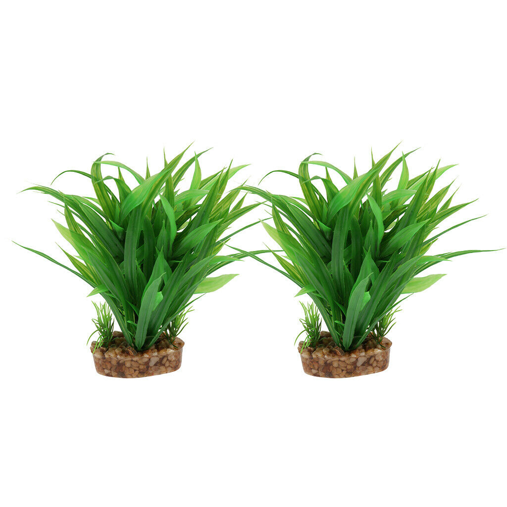 2 Pcs Plastic Green Bamboo Leaf Plants Grass for Terrarium Aquarium Fish Tank