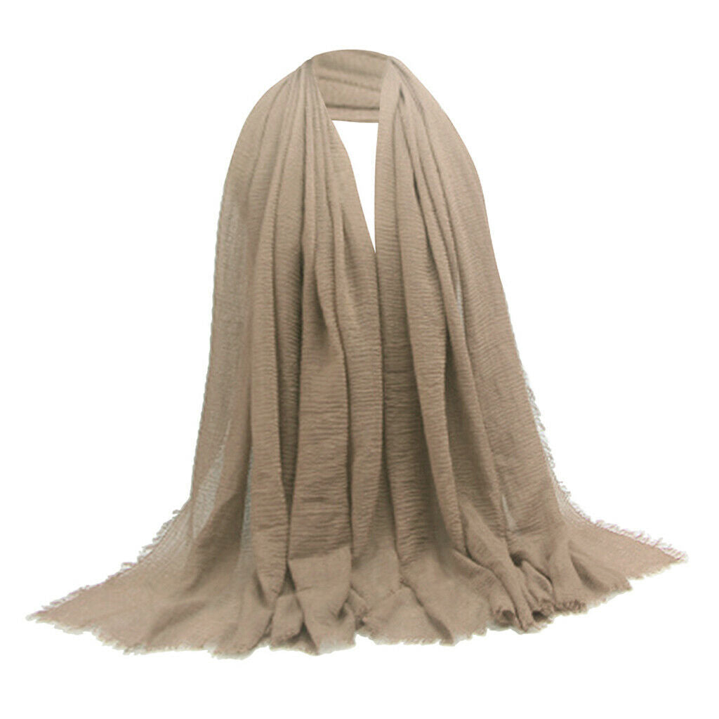 4x Women's Stylish Soft Cotton Long Scarf Plain Pleated Hijab Head Scarf
