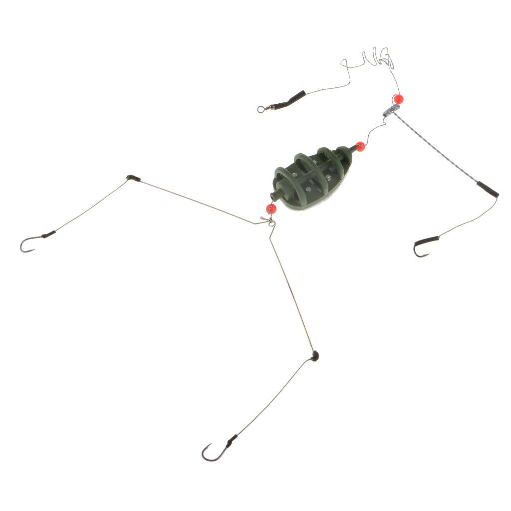 Fishing Feeder Basket Holder Fishing Bait Cage with Line Hooks 80g