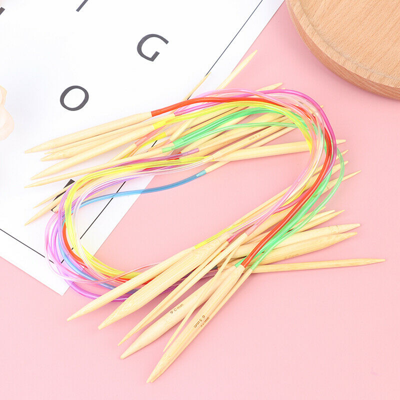 18pcs Bamboo Circular Knitting Needles Multicolor Cording 40cm Yarn Kniti.l8