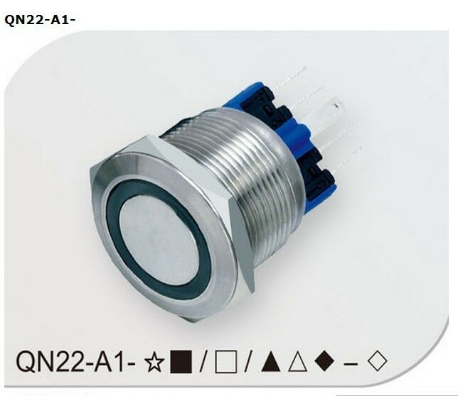 Flat Head White LED 12V 25mm Stainless Steel NO NC Latching Push Button Switch