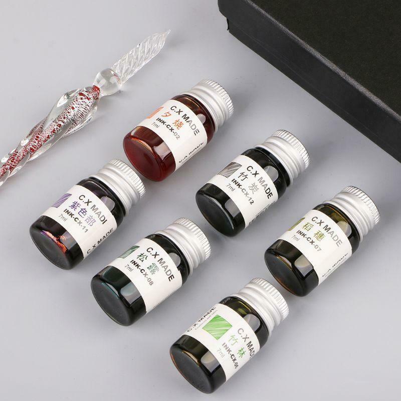 12 Bottle 7ml Ink Set For Signature Glass Dip Sign Style Pen Fountain Pen Water