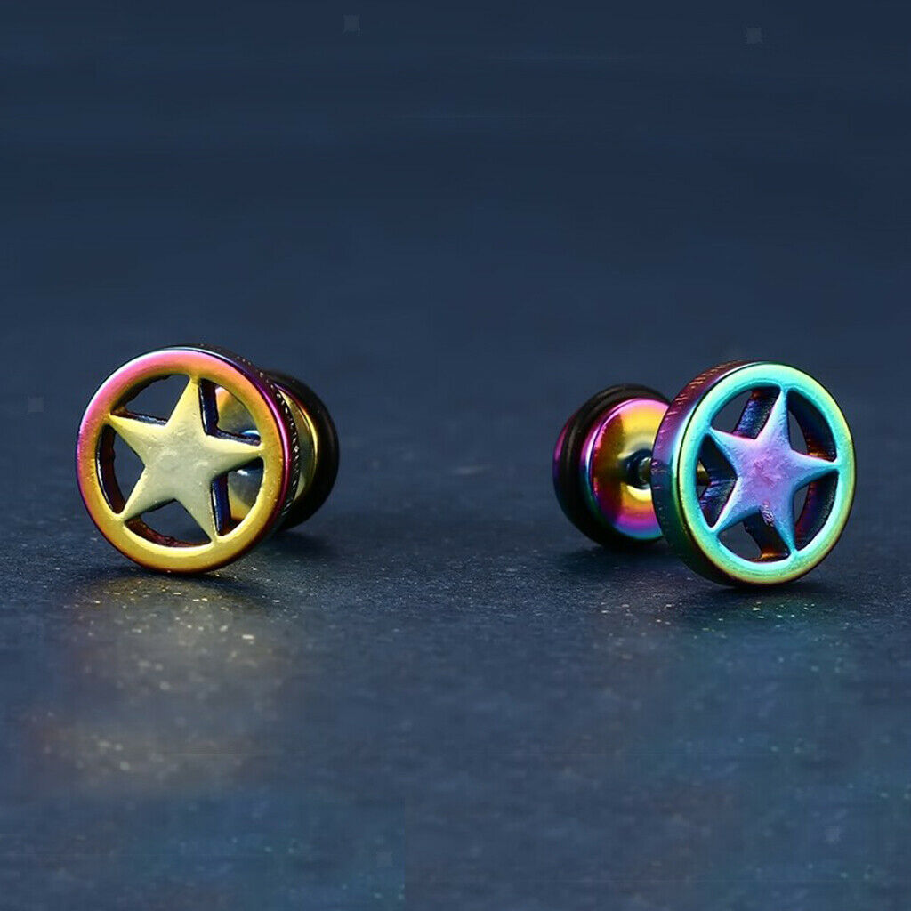 1 Pair of Stainless Steel Circle Five-pointed Star Earrings Studs Multicolor