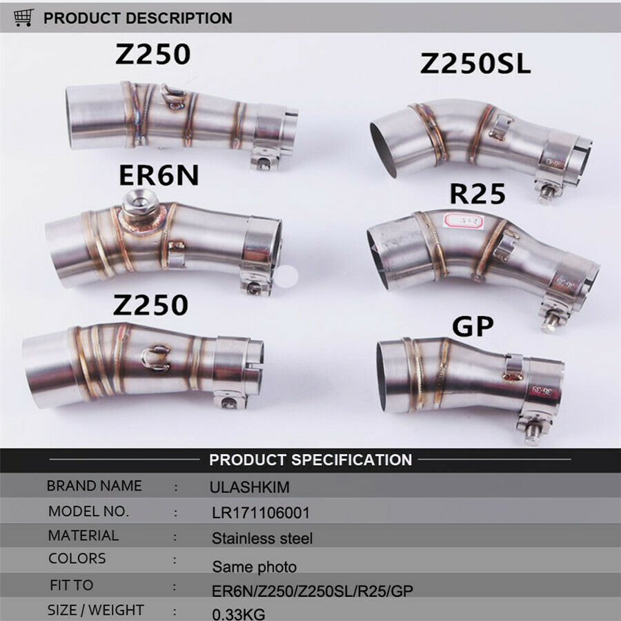 Motorcycle Exhaust Pipe Middle Section Muffler Link Pipe Premium Stainless Steel