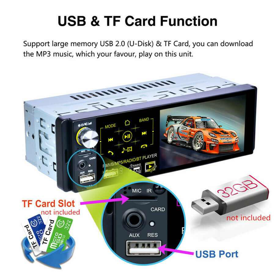 4.1" Touch Screen Singal Din FM AM MP3 MP5 RDS Steering Wheel Control USB AUX