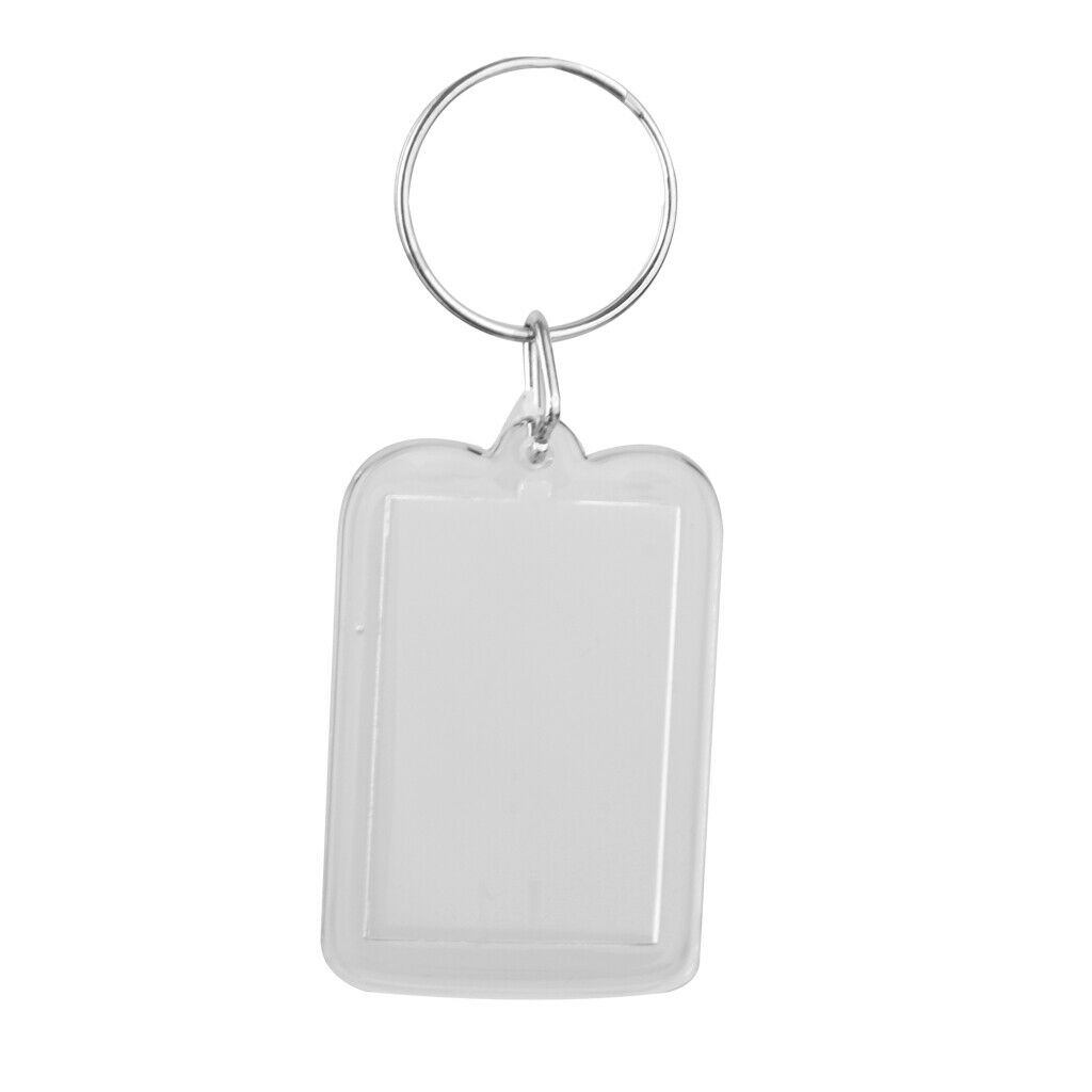 Lots 100 Rectangular Photo Frame Key Ring Keychain DIY Transparent Clear