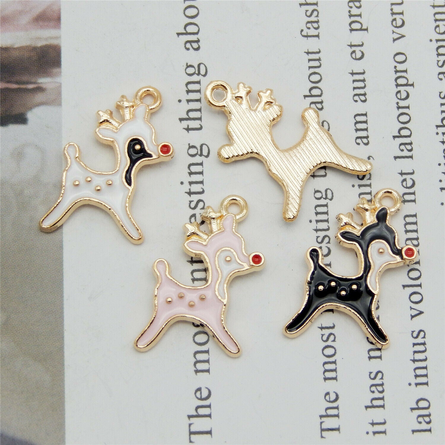 Mixed Colors 21x14mm Enamel Deer Reindeer Pendant Charms DIY Accessories 24pcs