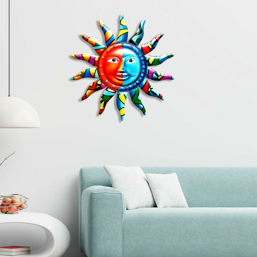 Metal Sun Wall Art Decor Home Living Room Sun Face Sculpture Statue Ornament