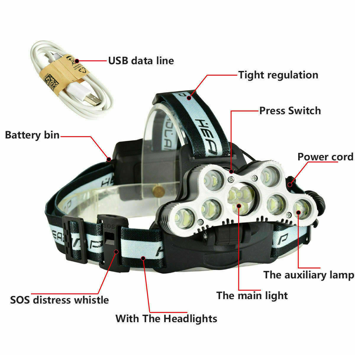 350000 Lumens 9LED Phare USB Rechargeable ImpermÃ©able RÃ©glable Angle Ir