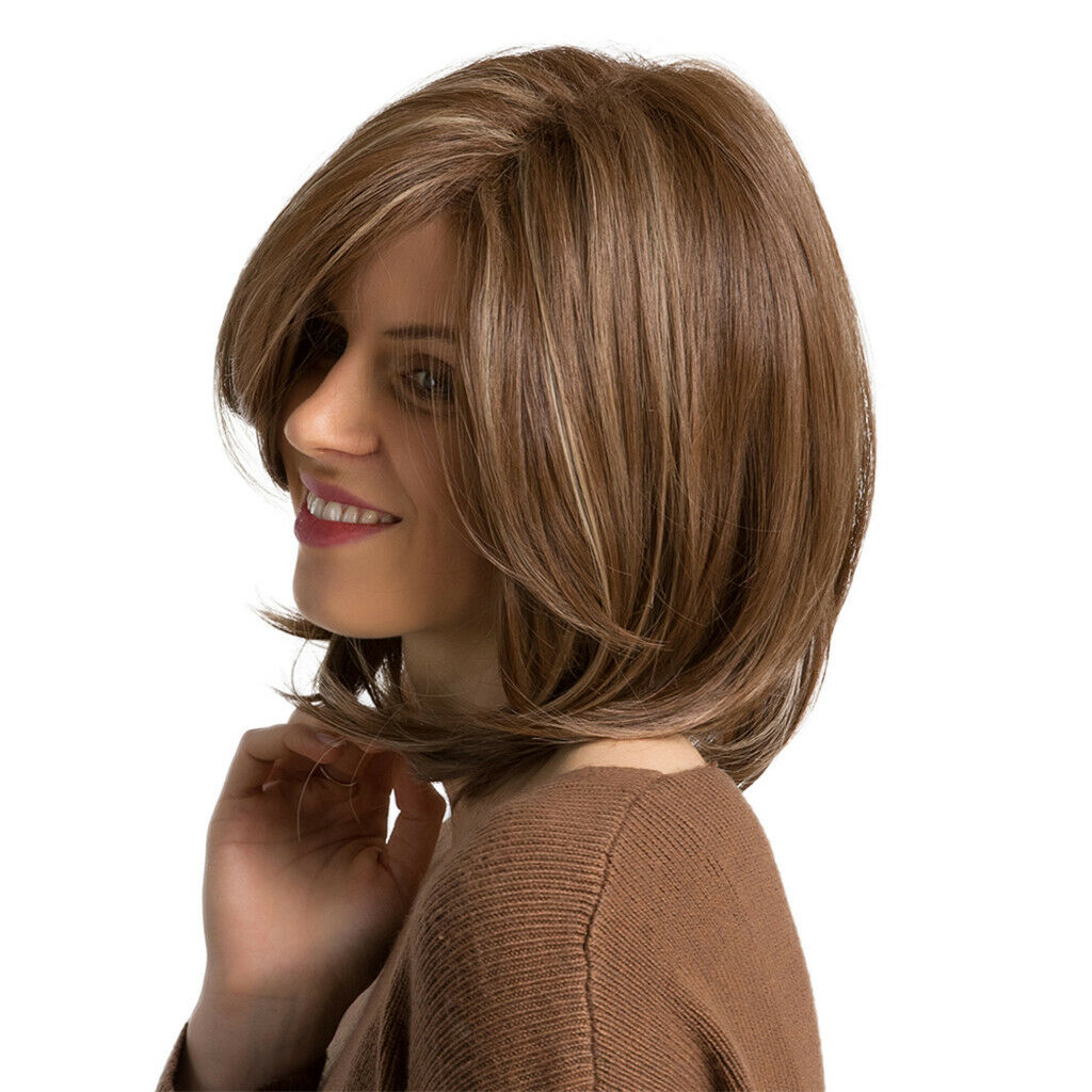 Bob Curly Wig Synthetic Short Brown Wig with Bangs Natural Looking Heat